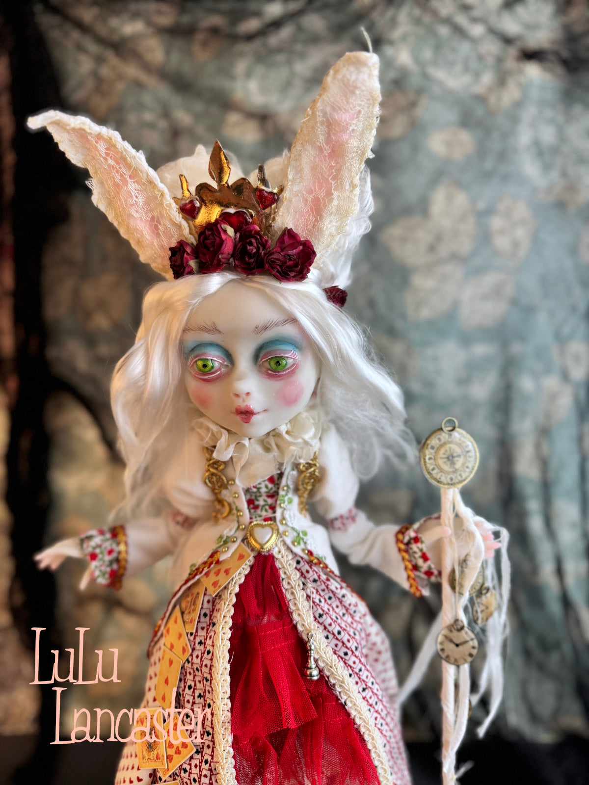 White Rabbit Queen of Hearts Mashup Wonderland ~ original Lulu Lancaster Art Doll