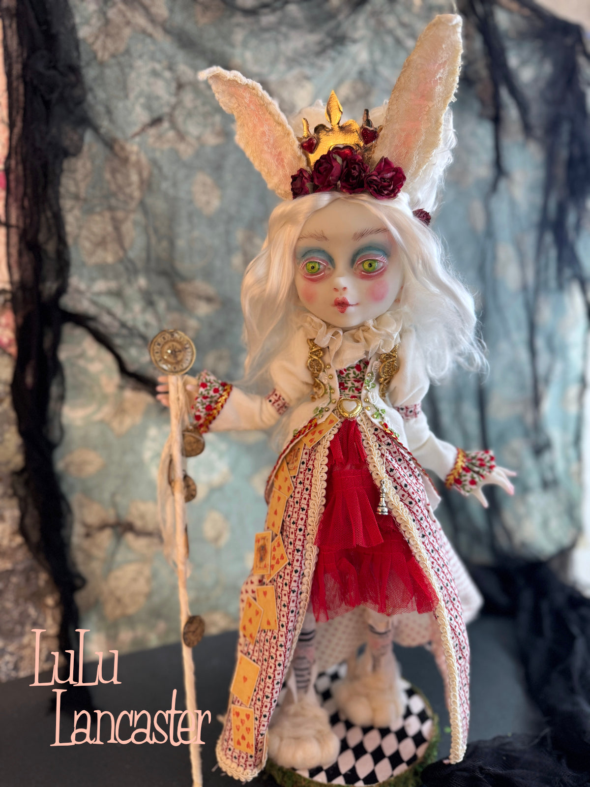 White Rabbit Queen of Hearts Mashup Wonderland ~ original Lulu Lancaster Art Doll
