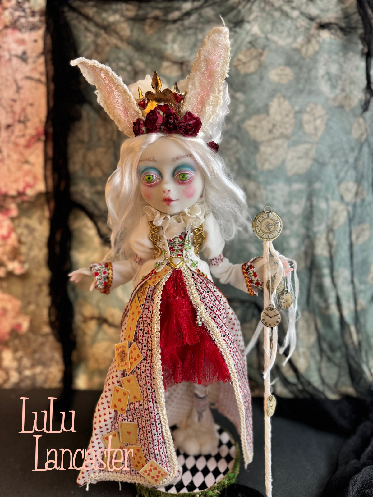 White Rabbit Queen of Hearts Mashup Wonderland ~ original Lulu Lancaster Art Doll