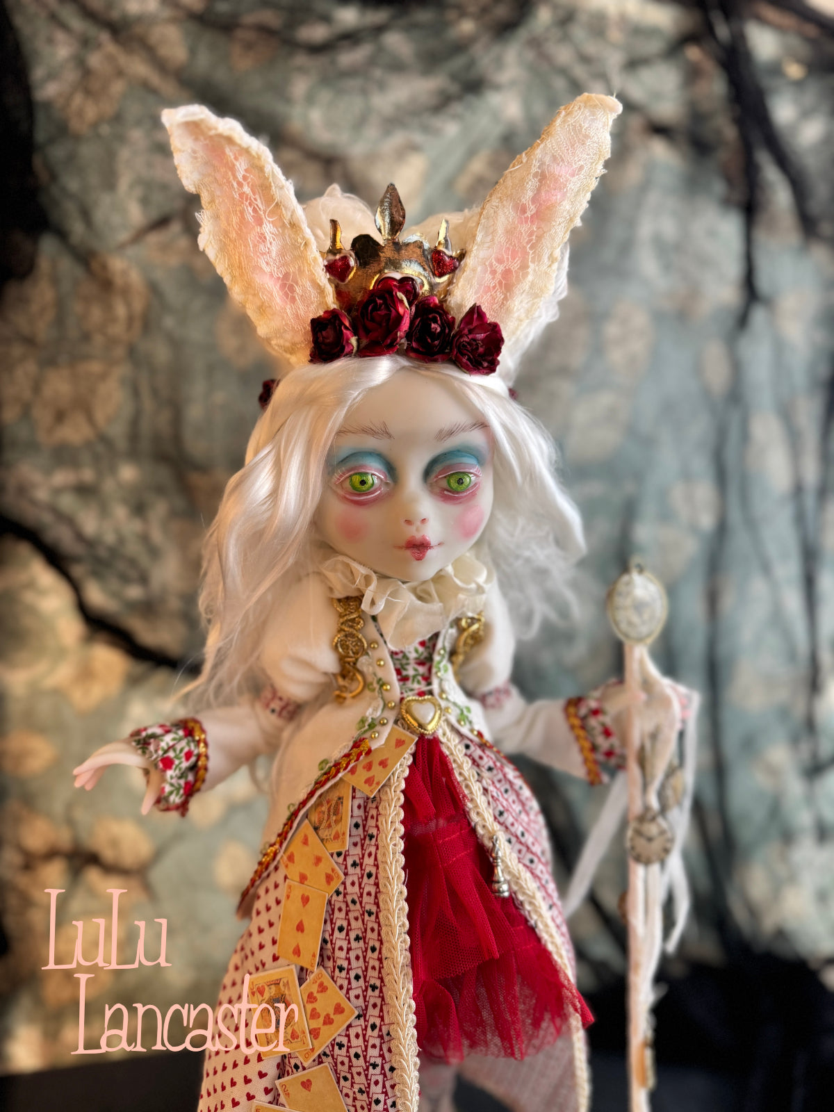 White Rabbit Queen of Hearts Mashup Wonderland ~ original Lulu Lancaster Art Doll