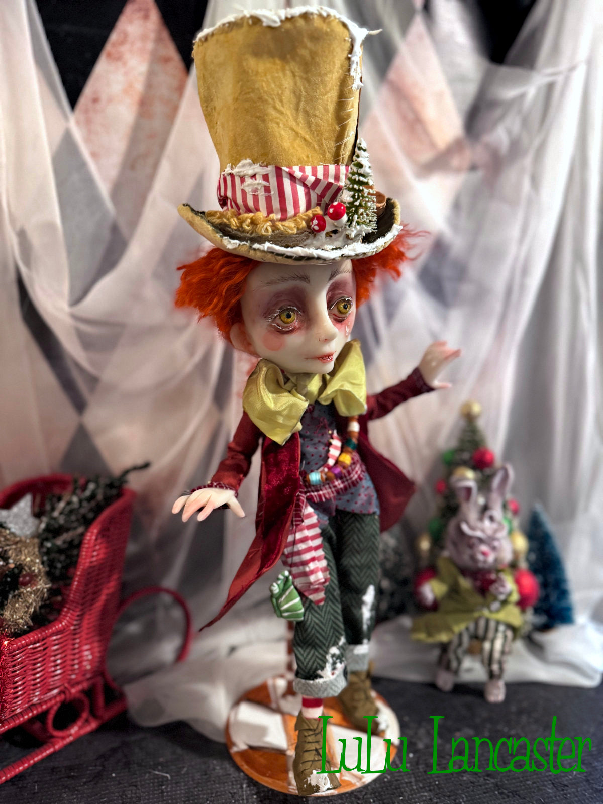 Mad Hatter in Winter Wonderland with March Hare Original LuLu Lancaster Art Doll