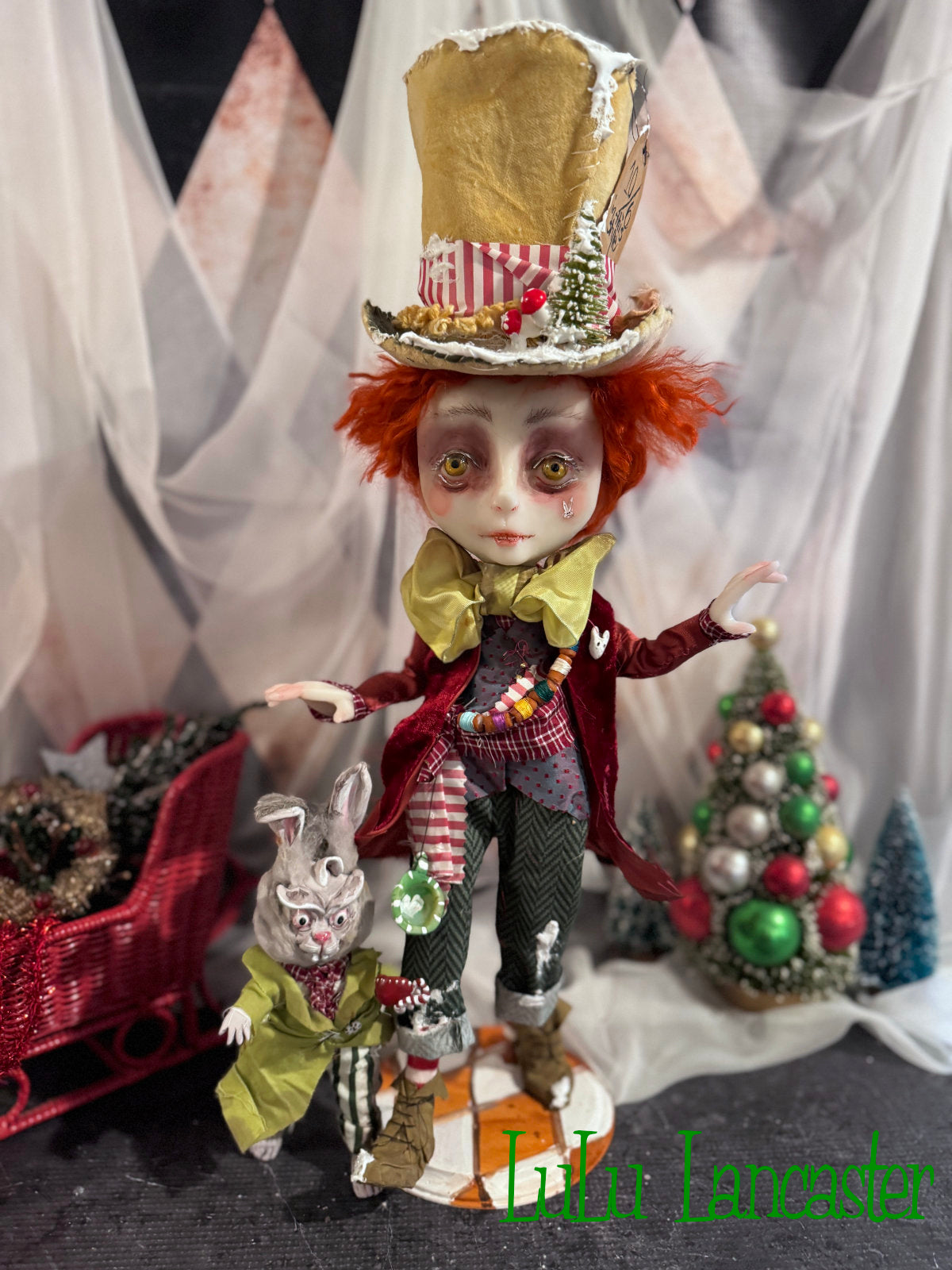 Mad Hatter in Winter Wonderland with March Hare Original LuLu Lancaster Art Doll