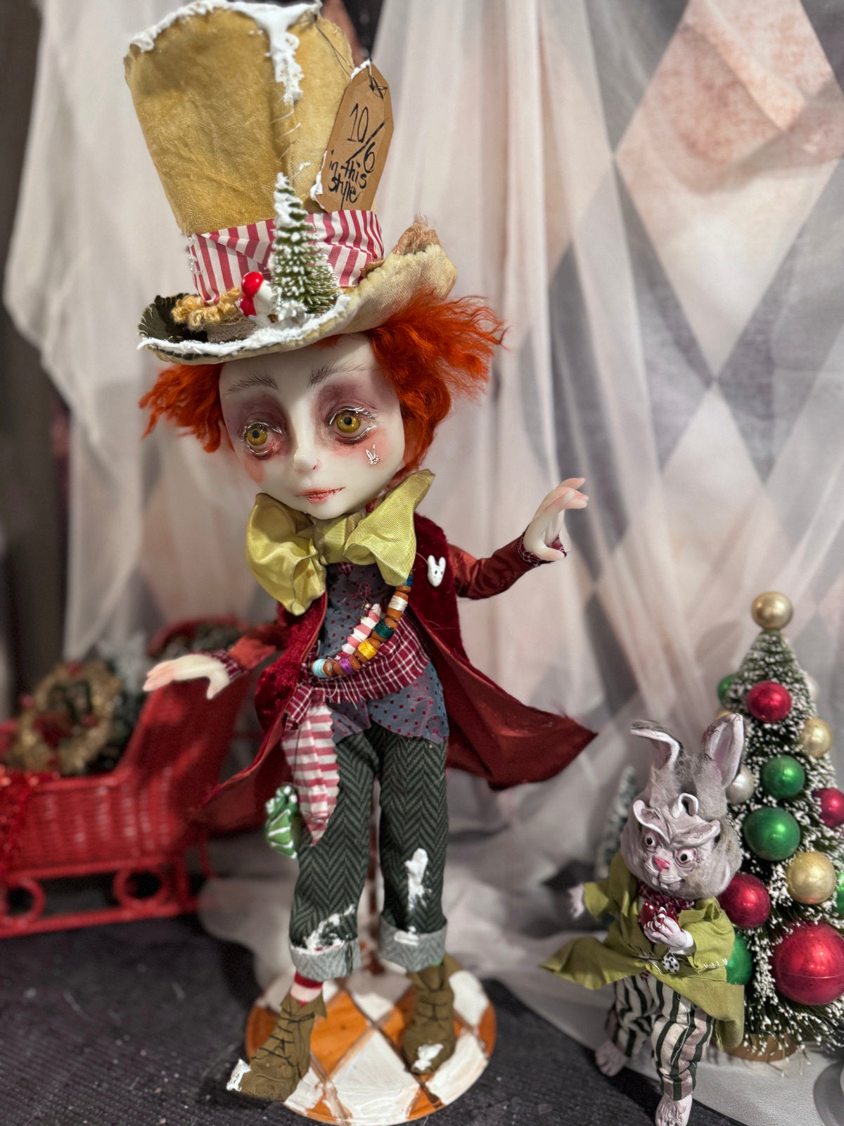 Mad Hatter in Winter Wonderland with March Hare Original LuLu Lancaster Art Doll