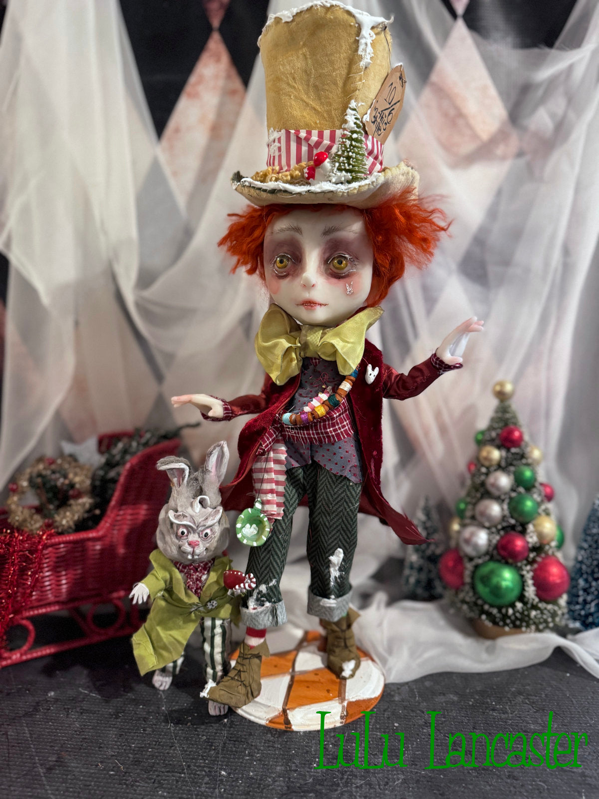 Mad Hatter in Winter Wonderland with March Hare Original LuLu Lancaster Art Doll