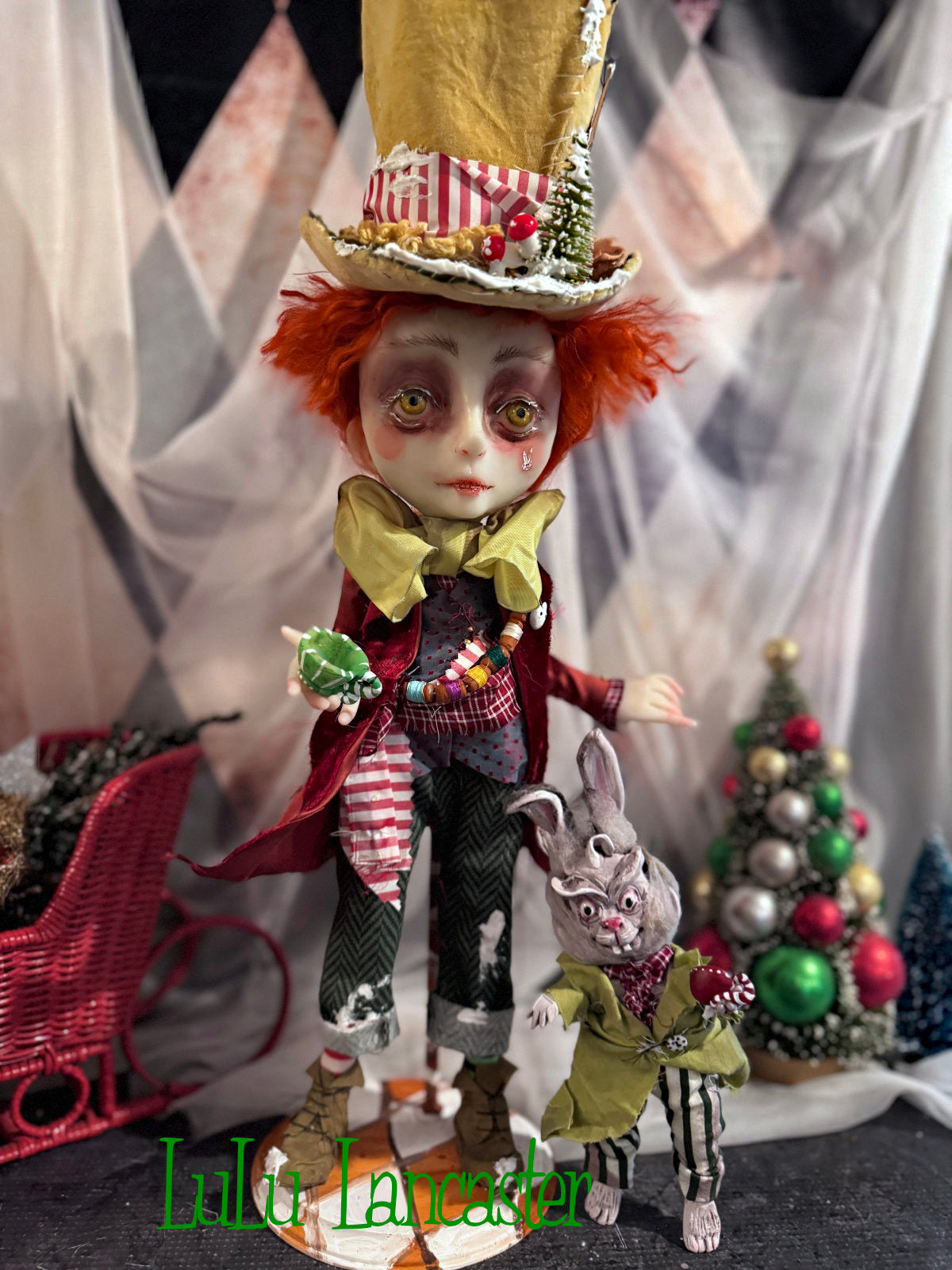 Mad Hatter in Winter Wonderland with March Hare Original LuLu Lancaster Art Doll