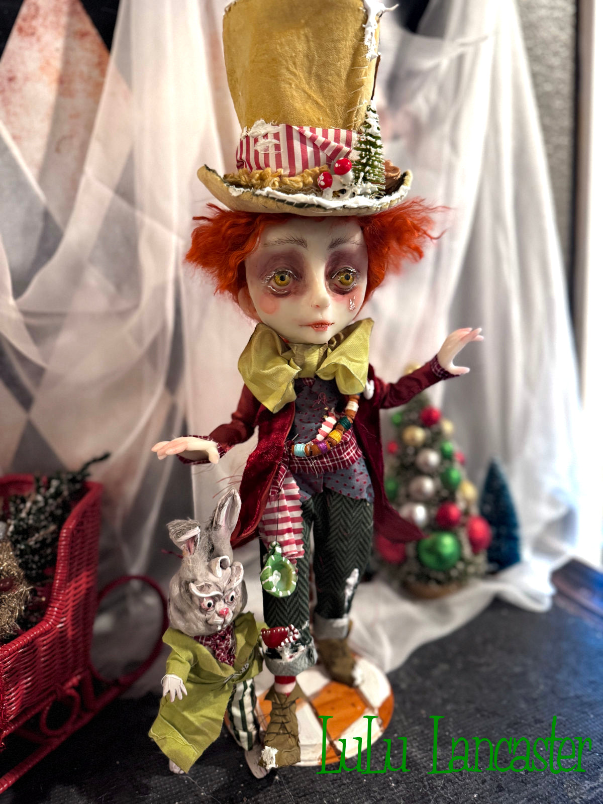 Mad Hatter in Winter Wonderland with March Hare Original LuLu Lancaster Art Doll