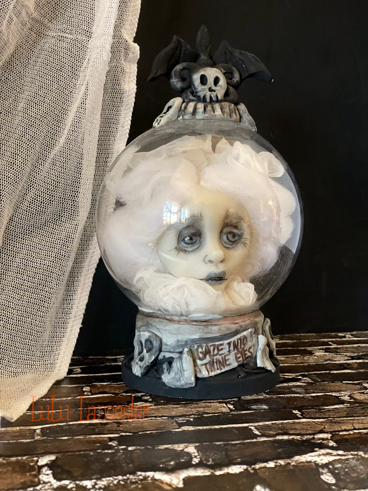 Ghost Crystal Ball Gaze into thine eyes OOAK Halloween Art Doll LuLu Lancaster
