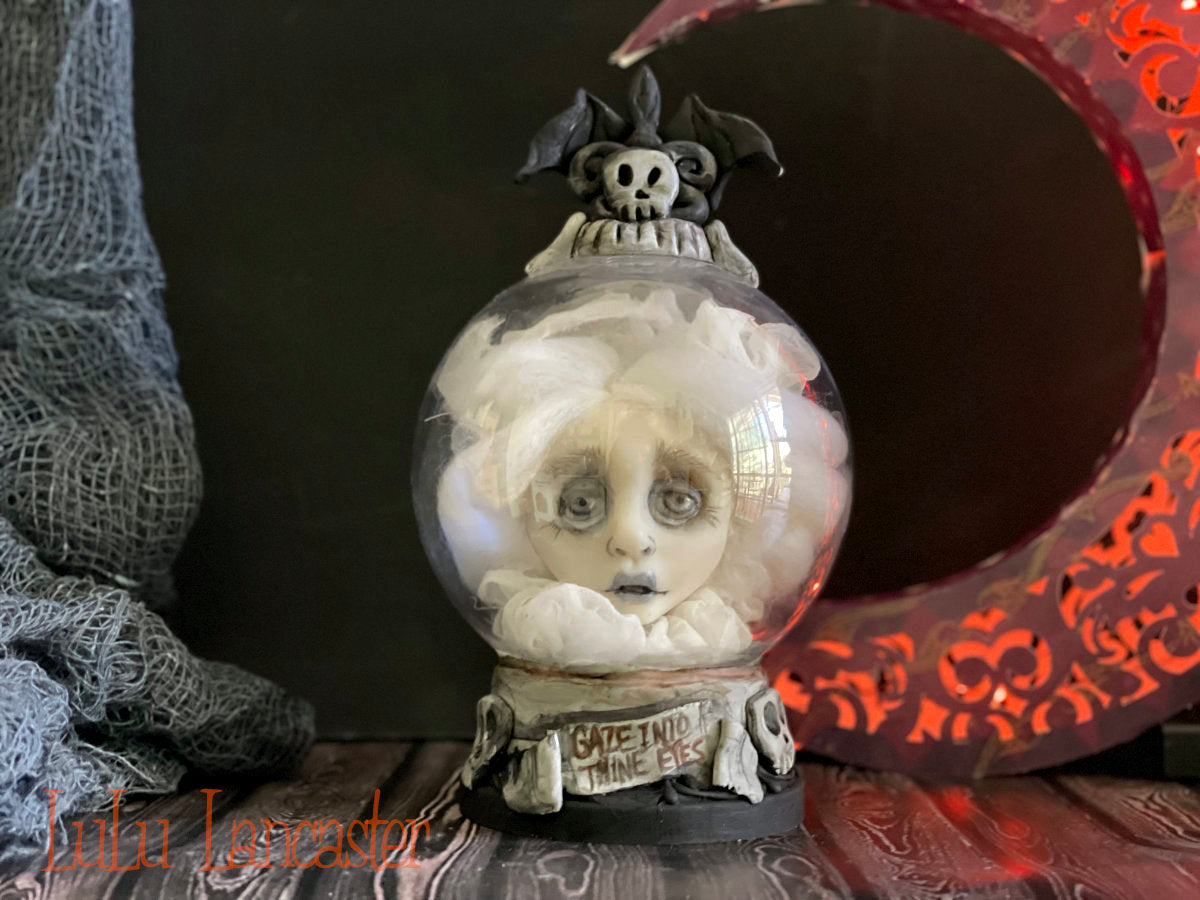 Ghost Crystal Ball Gaze into thine eyes OOAK Halloween Art Doll LuLu Lancaster