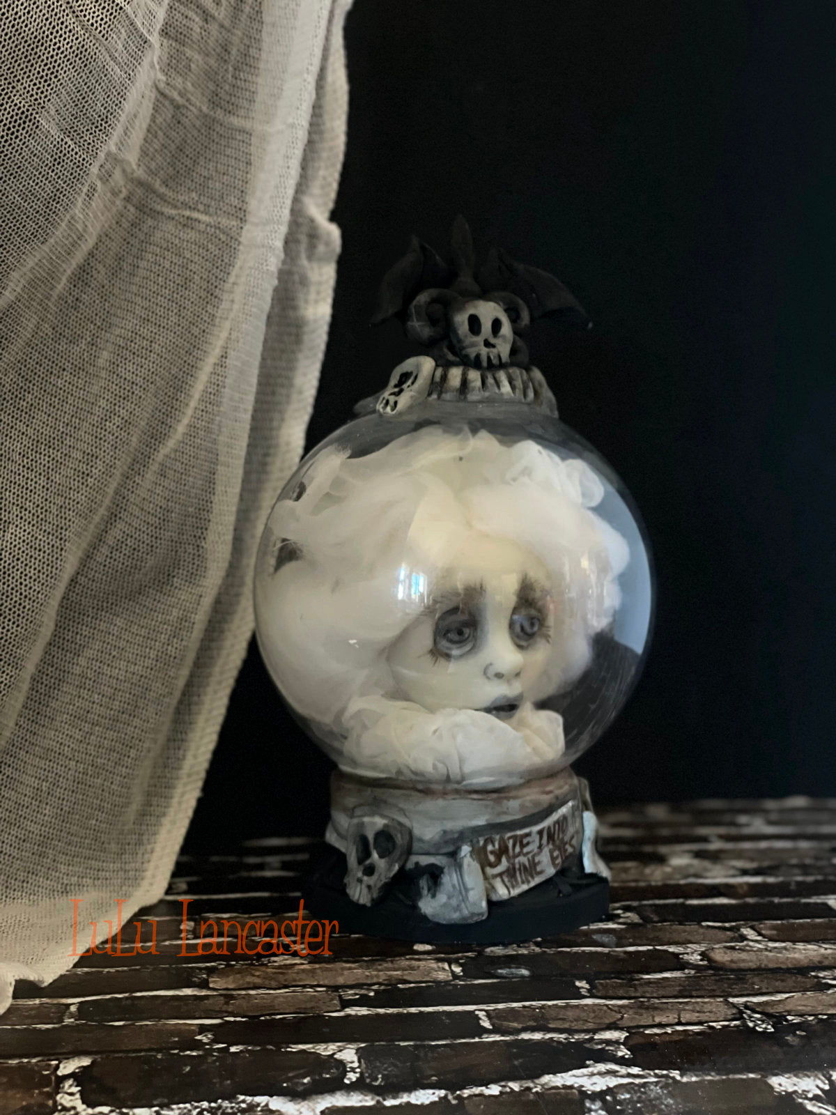 Ghost Crystal Ball Gaze into thine eyes OOAK Halloween Art Doll LuLu Lancaster
