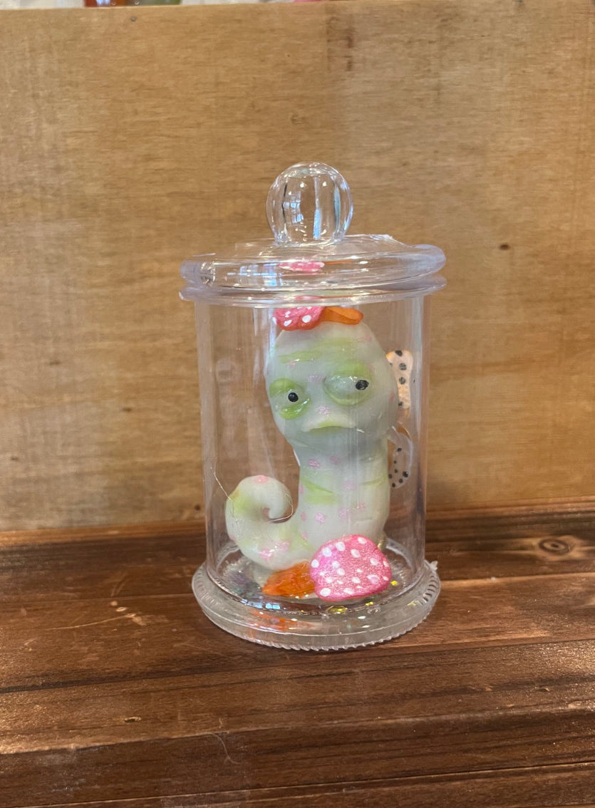 Glow Worm in canister with pink dots Original LuLu Lancaster Art Doll