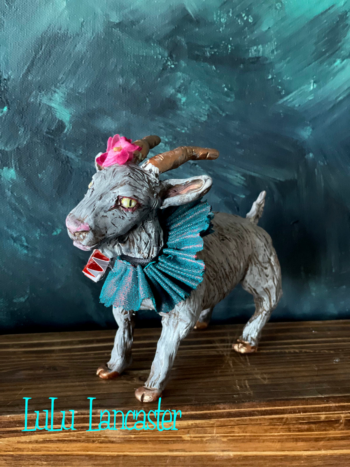 Grey Good Luck Goat New Years OOAK Art Doll LuLu Lancaster