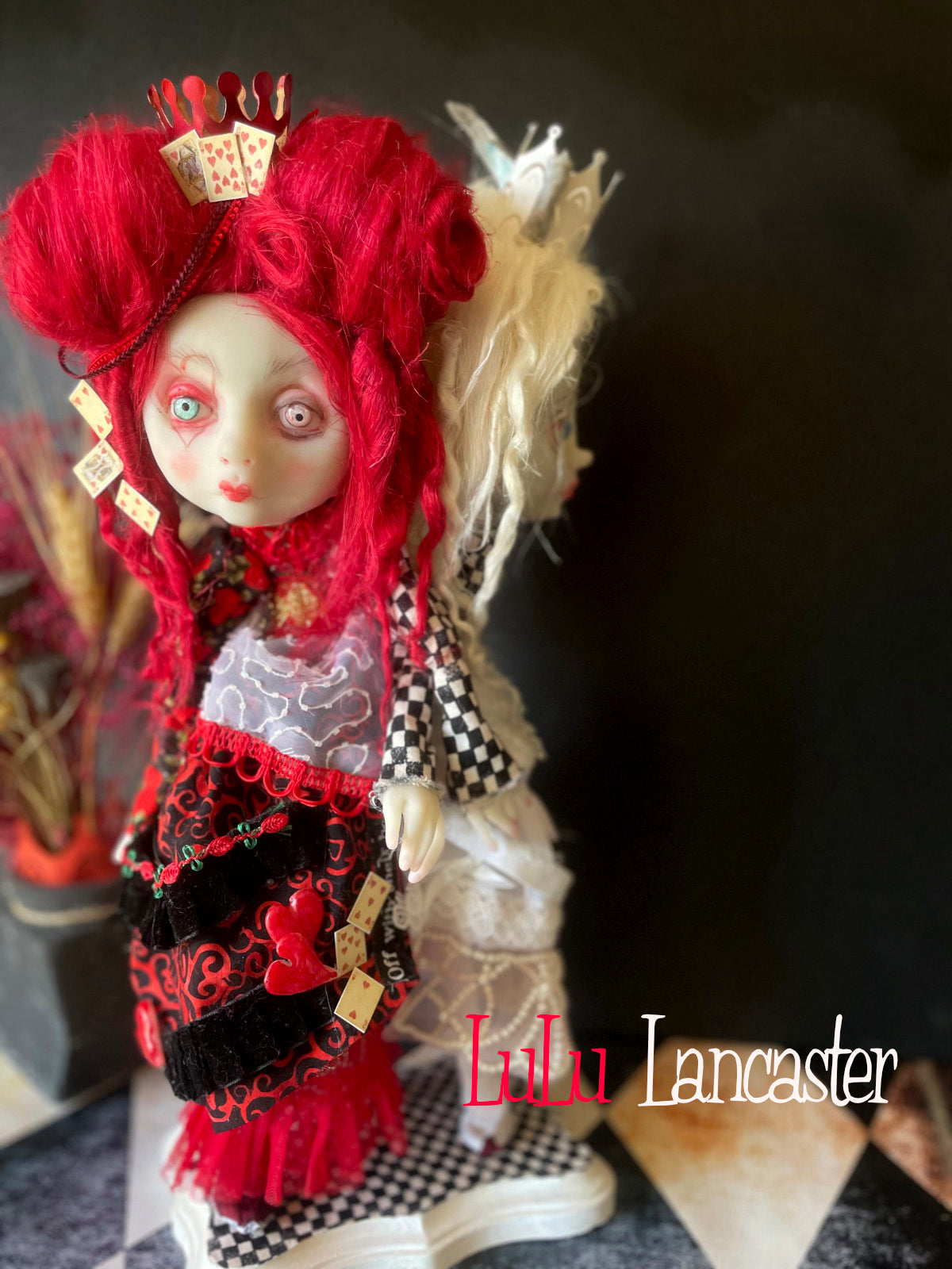 Conjoined Red and White Queens of Wonderland Original LuLu Lancaster Art Doll