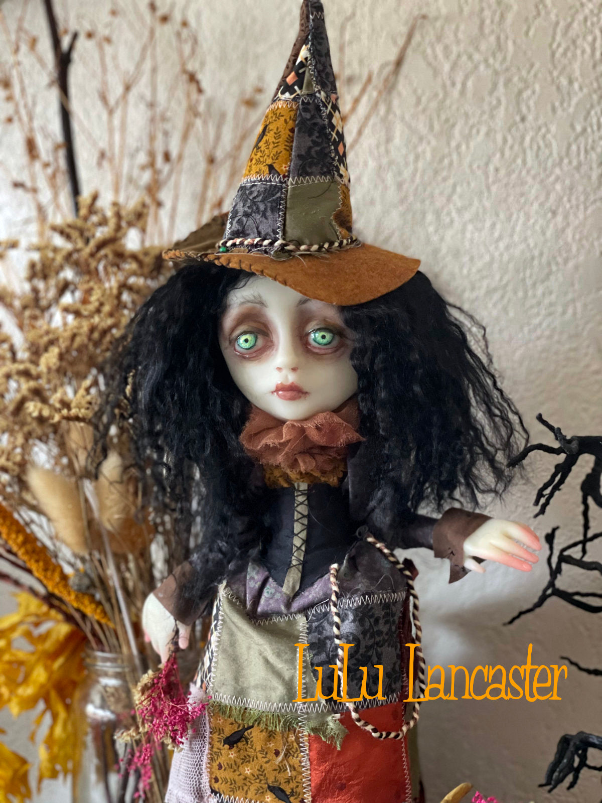 Sylvaine the patchwork Witch and Gregory the Goat Original LuLu Lancaster Art Doll