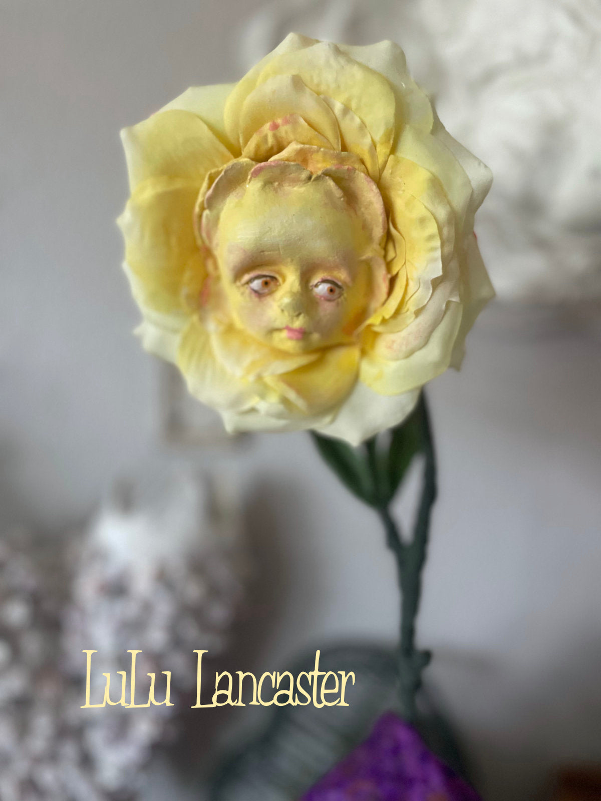Peony Flower Yellow in LuLu's Wonderland Original LuLu Lancaster Art